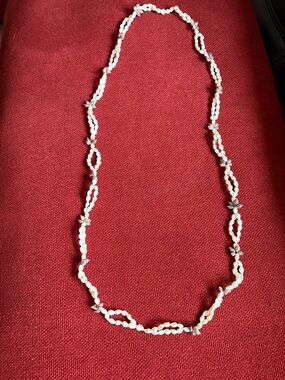 Delicate White Seed Bead Necklace with Silver Flower Accents